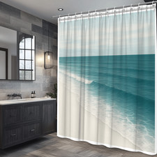 Ocean Waves Shower Curtain - Beach Decor, Waterproof, Teal Design