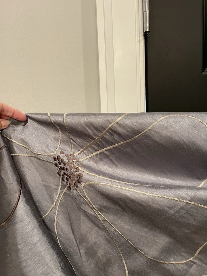 Paneles de cortina Peri metálicos plateados bordados flores pestaña trasera 84" ❤️🔥 Foto 2 de 4