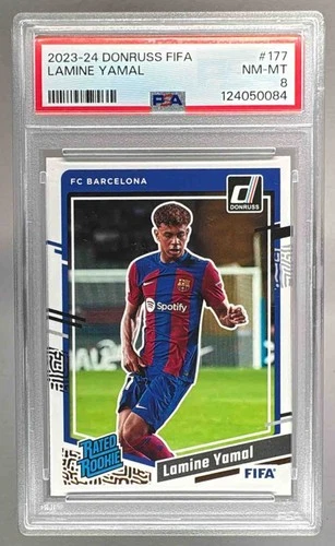 124050084 Lamine Yamal 2023 Panini Donruss #177 Rated Rookie PSA 8