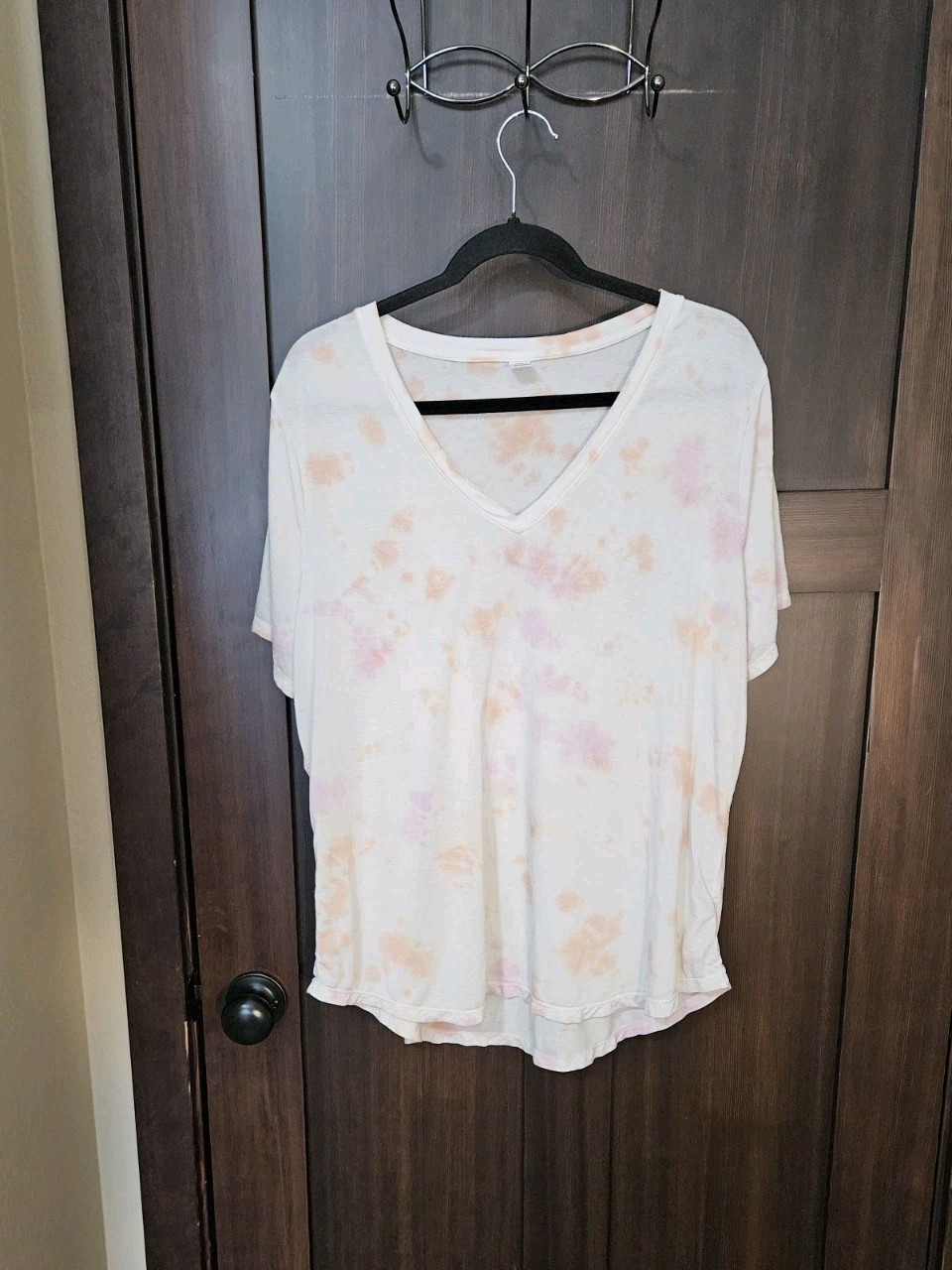 EUC Women's White Tie Dye Stretch Knit Short Sleeve Tee Shirt Size XL X-Large