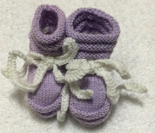 Hand Knitted Baby Booties 0-3 months Lavender with White Ties