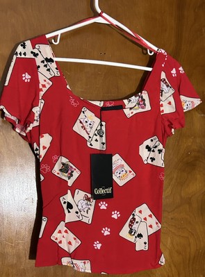 Collectif Francois Cat Playing Cards Croupier Top Red Women s Size 4 NWT