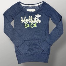 Sudadera Hollister So Cal XS Y2K Azul Logo Cuello Redondo Canguro Bolsillo Pullover