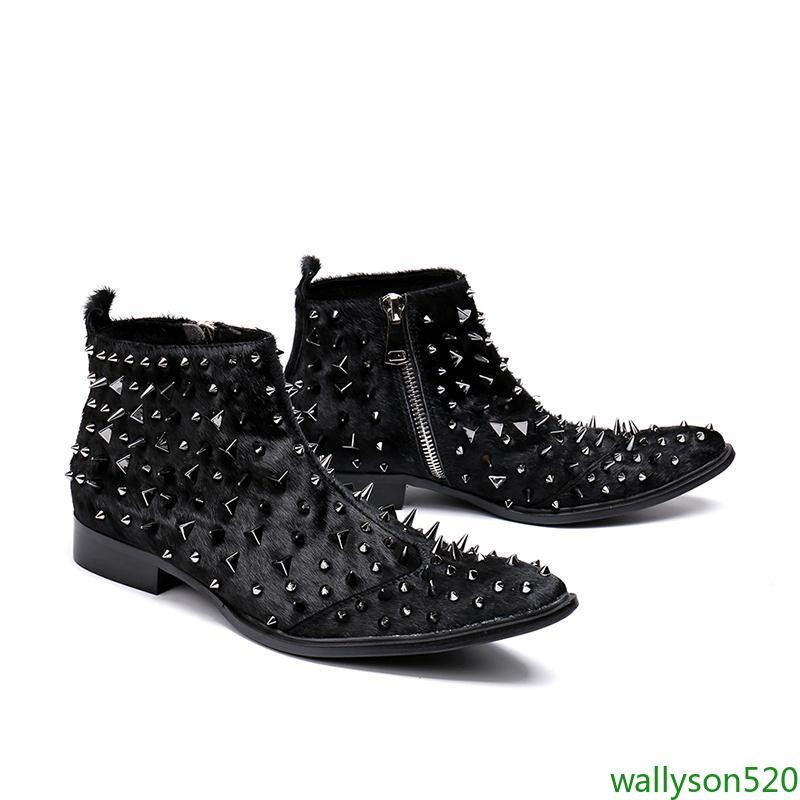 Men's Rivets Ankle Boots Point Toe Leather Spike Clubwear COS Shoes Stage Gothic
