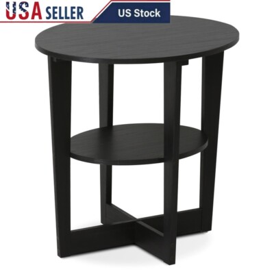 Contemporary Engineered Wood Oval End Table Storage Display Sturdy Easy Assembly