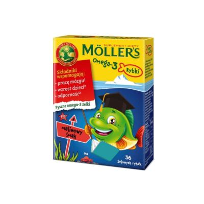 MOLLERS Omega-3 rybki / 36 Gelfische/ Kinder/ Vit. D3/ Fischöl/Himbeere
