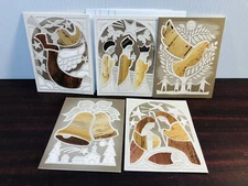5 Christmas Cards W envelopes Wooden designs Nativity Xmas Handmade Bible Verse
