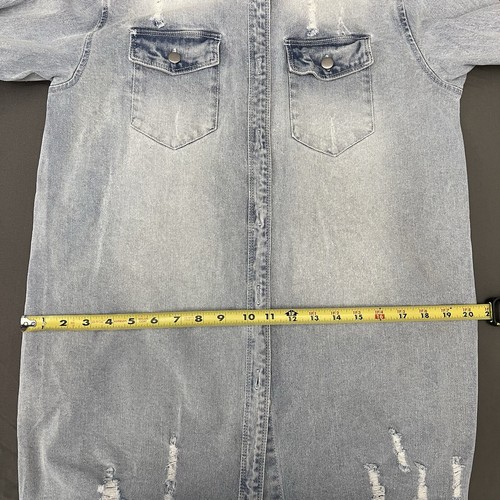 Love Tree Denim Light Wash Distressed Long Sleeve Shacket Size Medium - Picture 9 of 11