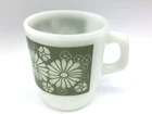 Vtg 1960's FIRE KING Anchor Hocking Mug Cup Green Daisy Stackable