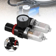 🔥1/4" Air Pressure Regulator Compressor Oil/Water Separator Filter With Gauge