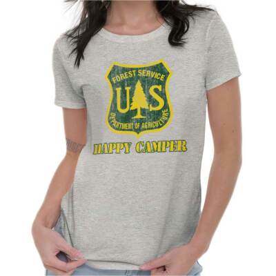 United States US Forest Service Happy Camper Womens Top Junior Graphic Tee