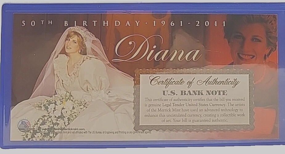 PRINCESS DIANA 50TH BIRTHDAY 1961-2011 LIMITED LEGAL TENDER U.S. $2 BILL 1 EA.! - Image 2 of 4