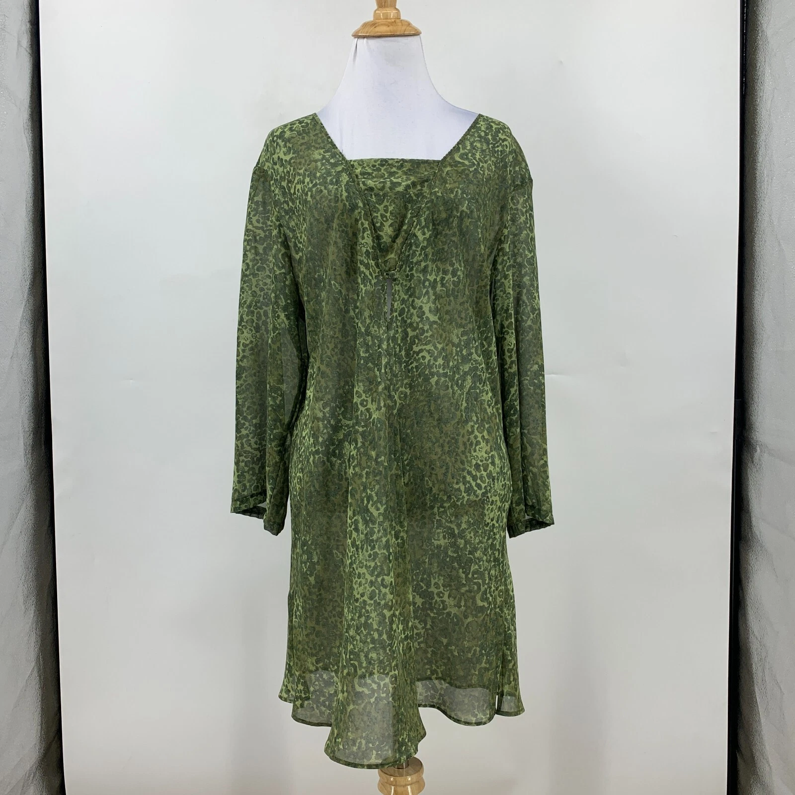 UNDERCOVER Victoria's Secret abito semi trasparente donna L grande stampa animale verde cover up