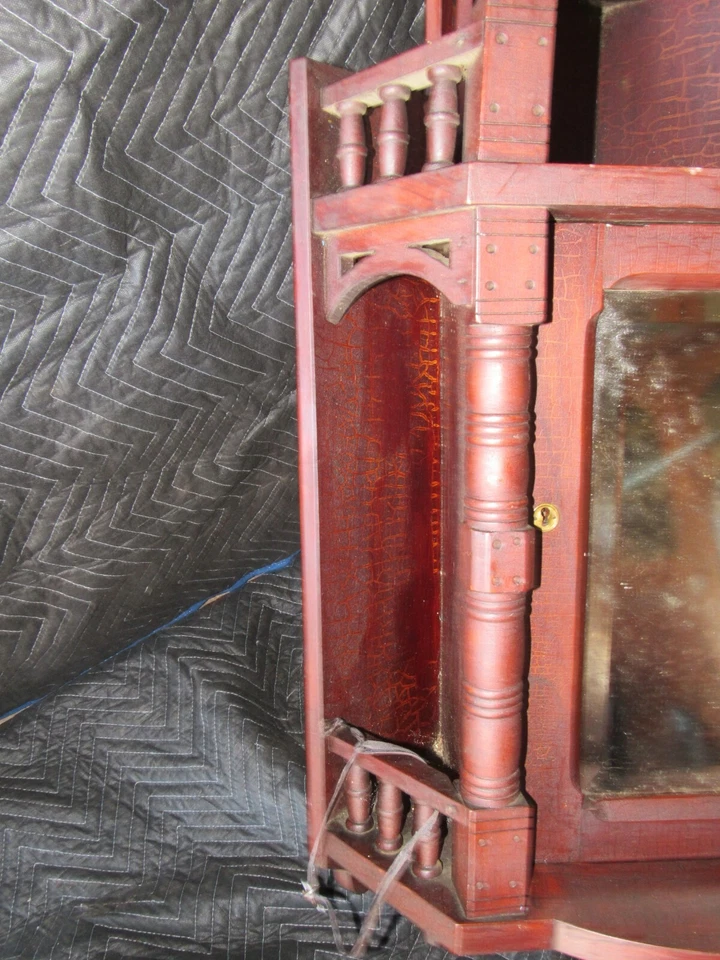 Antique Victorian Eastlake Aesthetic Hanging Mahogany Corner Cupboard Cabinet - Image 4 of 4