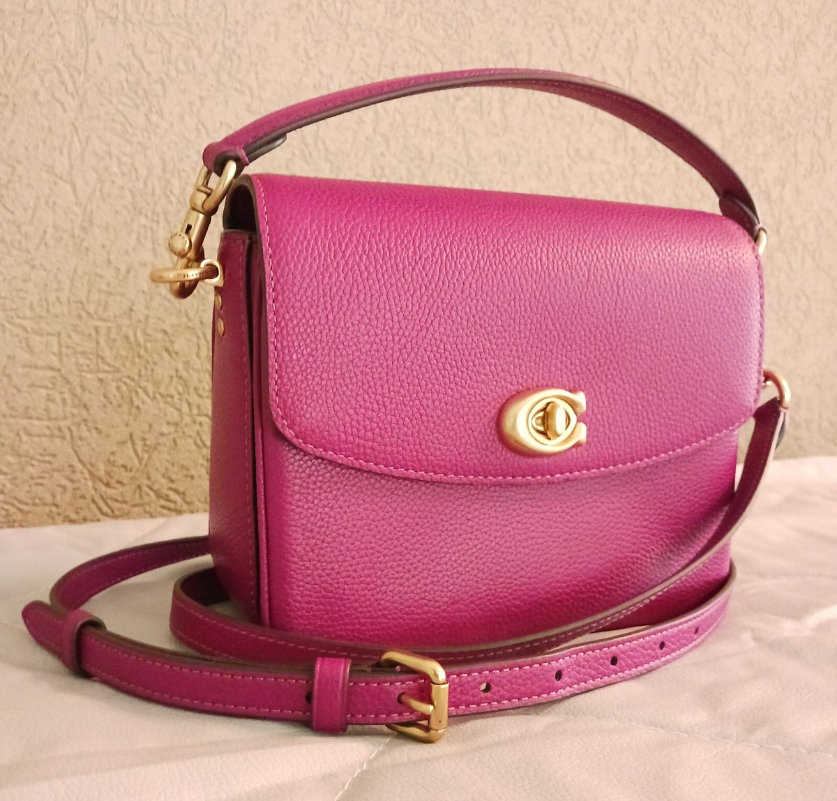 Coach 88346 Cassie 19 Deep Plum Leather Crossbody/Tote | eBay