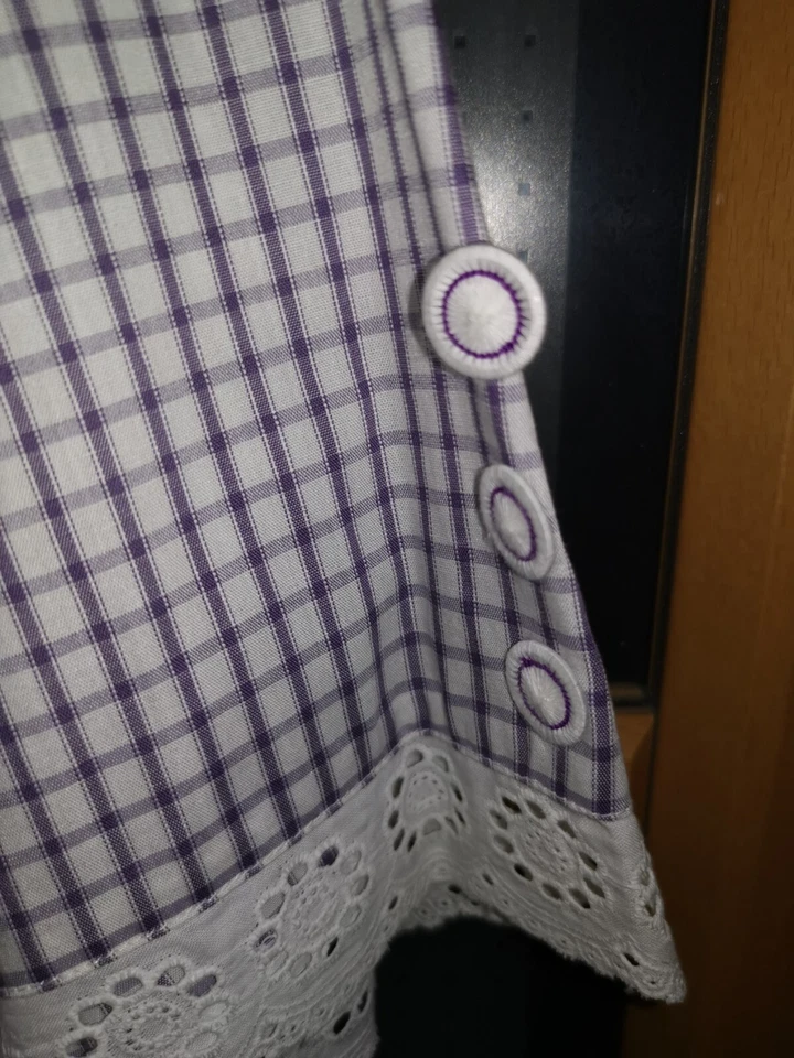 ❤️ DamenTrachtenbluse Julius Lang Lila/weiss gestreift, Gr46 Mit Spitze,wie Neu! - Bild 3 von 4