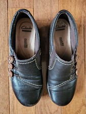 Clarks Collection Women 7M Ashland Effie Dk Brown Pebbled Leather Slip-on Loafer