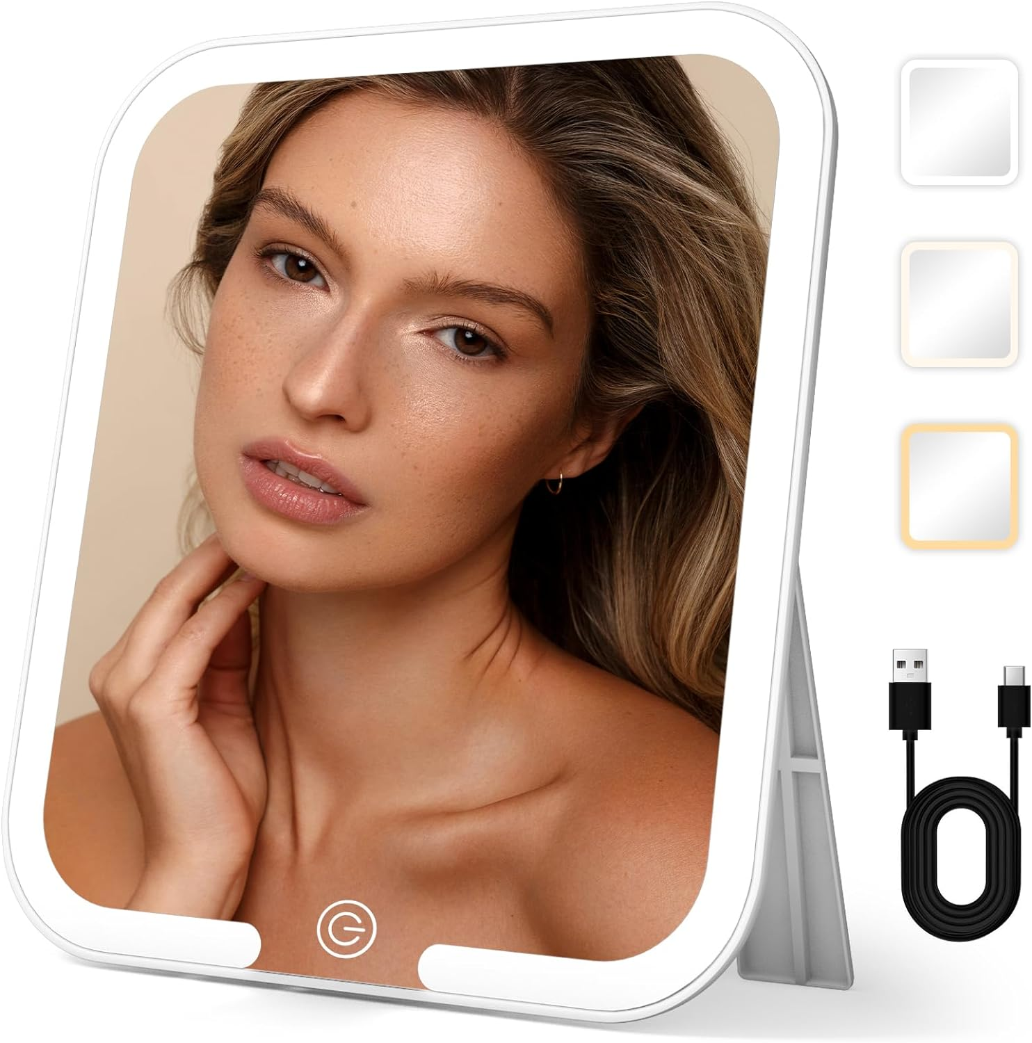 9.2X8Inch Travel Lighted Makeup Mirror with LED Light Tabletop-image