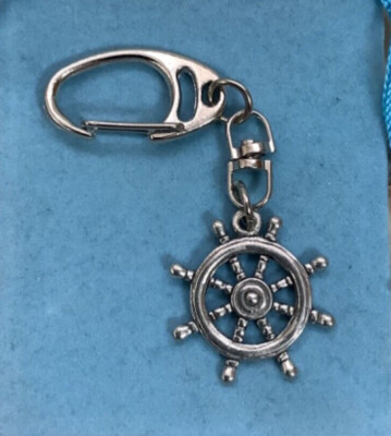 Schiffsrad Silber Zinn Schlüsselring mit einer samtigen Geschenktüte (P)