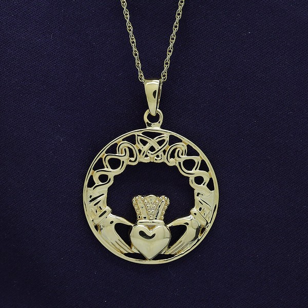 Alternate view of Celtknot Claddagh Pendant Necklace 14k Yellow Gold Plated 925 Silver