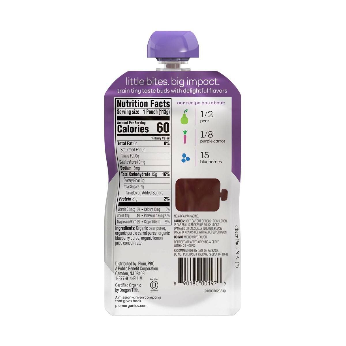 Plum Organics Stage Baby Food Pear Purple Carrot Blueberry 12