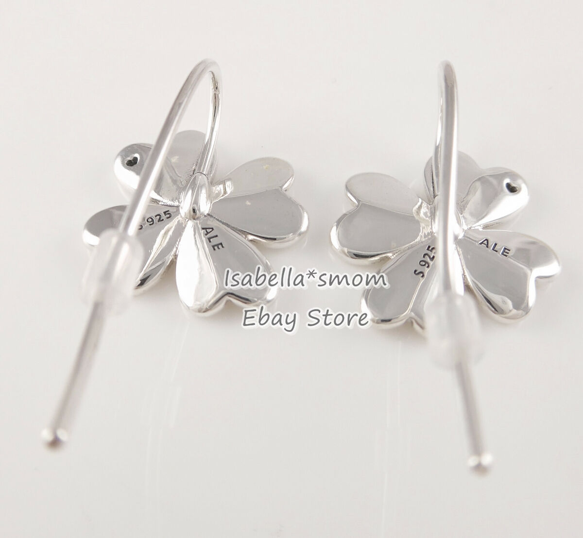 Retired FOUR LEAF CLOVER Authentic PANDORA Silver EARRINGS Retired FOUR LEAF CLOVER Authentic PANDORA Silver EARRINGS