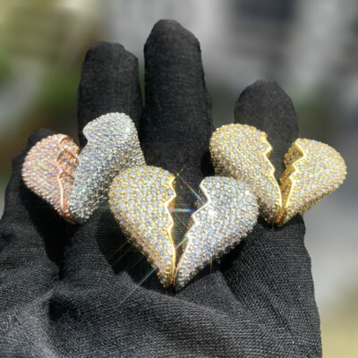 Hip Hop Broken Heart Casting Rings 18K Real Gold Plated 5A Zircon Couple Jewelry