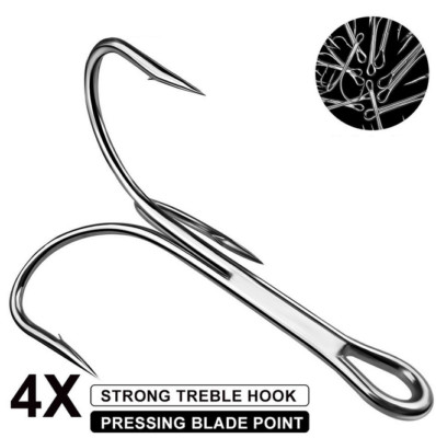 Treble Fishing Hook High-Carbon Steel Ultra-Sharp Triple Hook 6/0-10/0 4X Strong
