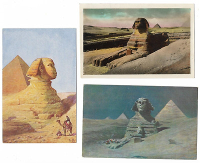 1914 Desert Cairo Egypt Great SPHINX & PYRAMIDS of Giza Three RPPC Photos