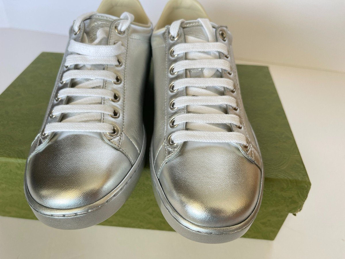 GUCCI Ace Perforated Interlocking GG Logo Women's Sneaker Silver