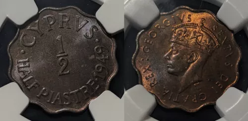 Cyprus 1949 Half Piastre 1/2P KM# 29 NGC MS65RB GEM UNC #1551