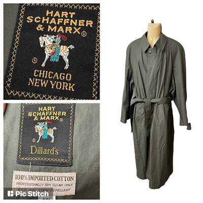 hart schaffner marx chicago new york olive green trench coat size 42