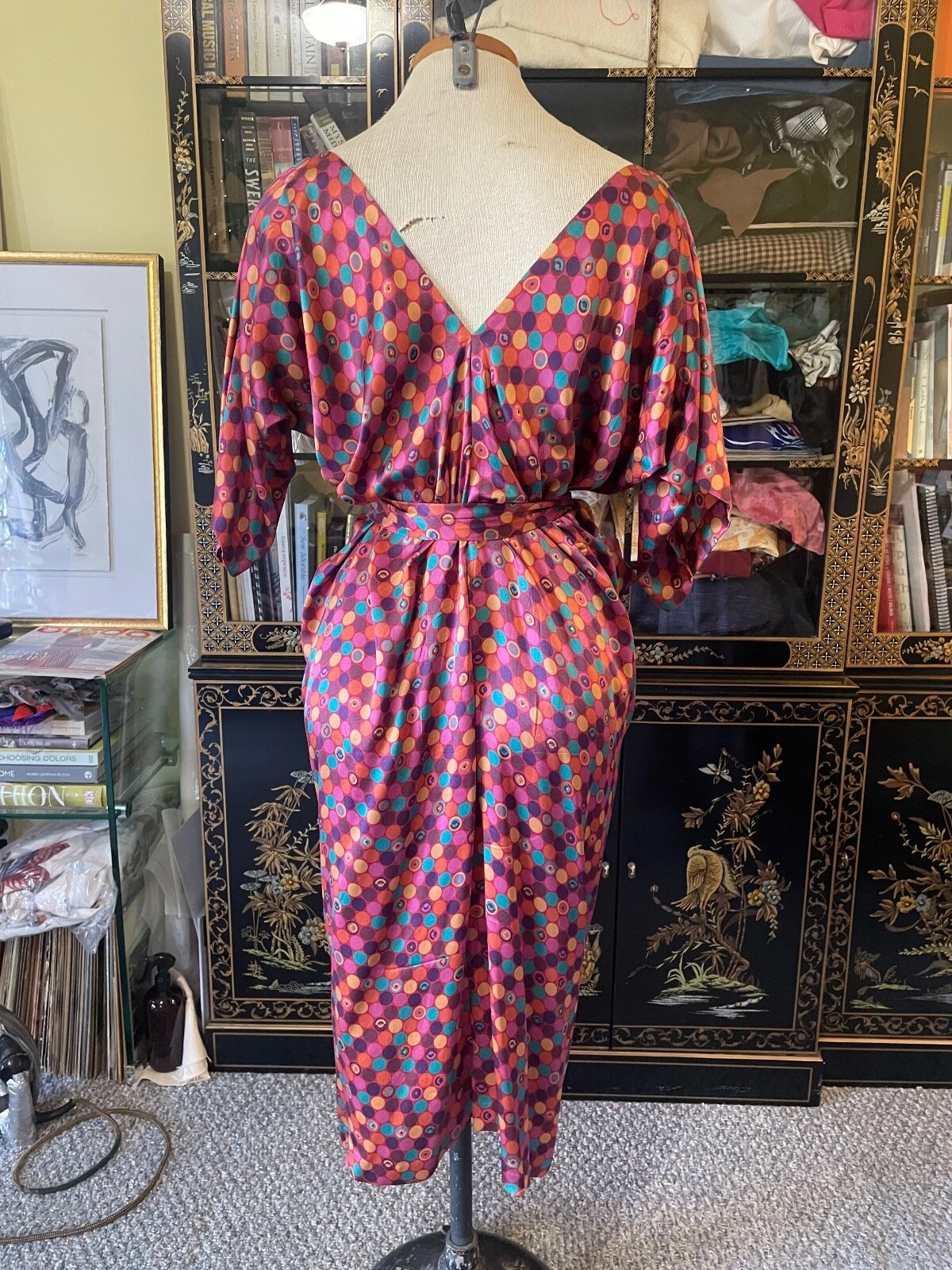 Abito origami Kenzo stampa geometrica seta taglia S