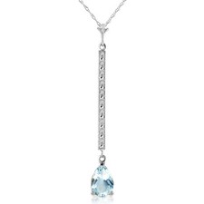 1.8 CTW 14k Solid White Gold Necklace Diamond Aquamarine