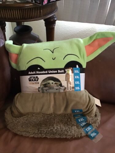 STAR WARS Men's Hooded YODA Fleece Pajamas Union Suit One Piece ADULT XXL New