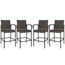 Set of 4 Upgraded Wicker Bar Stools Chairs Backyard Rattan Chair w/Armrest Brwon