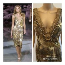 VERSACE SEXY PLUNGING NECKLINE CACTUS PRINT OPEN BACK DRESS SIZE IT 40 SS/2006