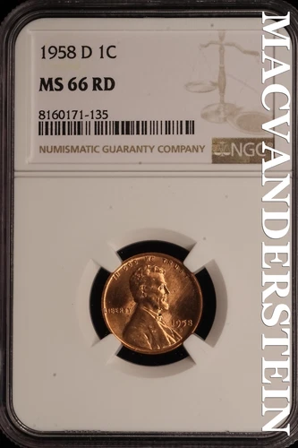 1958-D Lincoln Wheat Cent - NGC MS 66 RD - Brilliant Uncirculated  #SLE120