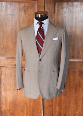 Neapolitanischer maßgeschneiderter Sommeranzug Hahnentritt beige 44EU/34UK