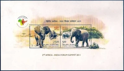 INDIA 2011 Cumbre del Foro África-India Mapa de animales de elefante Hoja - Imagen 1 de 2