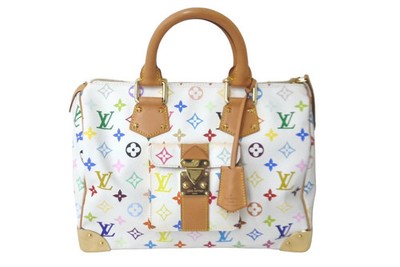 LOUIS VUITTON Speedy Handbag by Takashi Murakami Leather White Multicolor