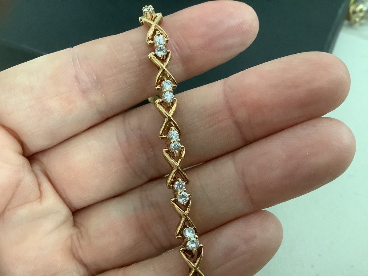 Vintage XOXO huggs & kisses CZ tennis bracelet,gold vermeil? rose tint,7”, VGUC View 2