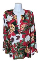 Show Me Your Mumu Red Tropical Floral Mini Dress with Bell Sleeves Size L