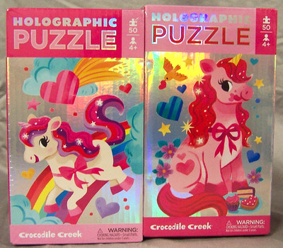 2-Pack Crocodile Creek ''UNICORNS'' 50-piece Holographic Puzzles, New, Sealed!