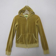 Juicy Couture Hoodie Large Gold Velour Zip Up Track Jacket Vintage Y2K 90s READ