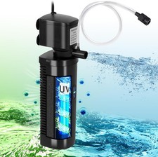 Aquarium Filter U-V for 20-75 Gallon, 200GPH Fish Tank Filter w/ 5W U-V Light Gr