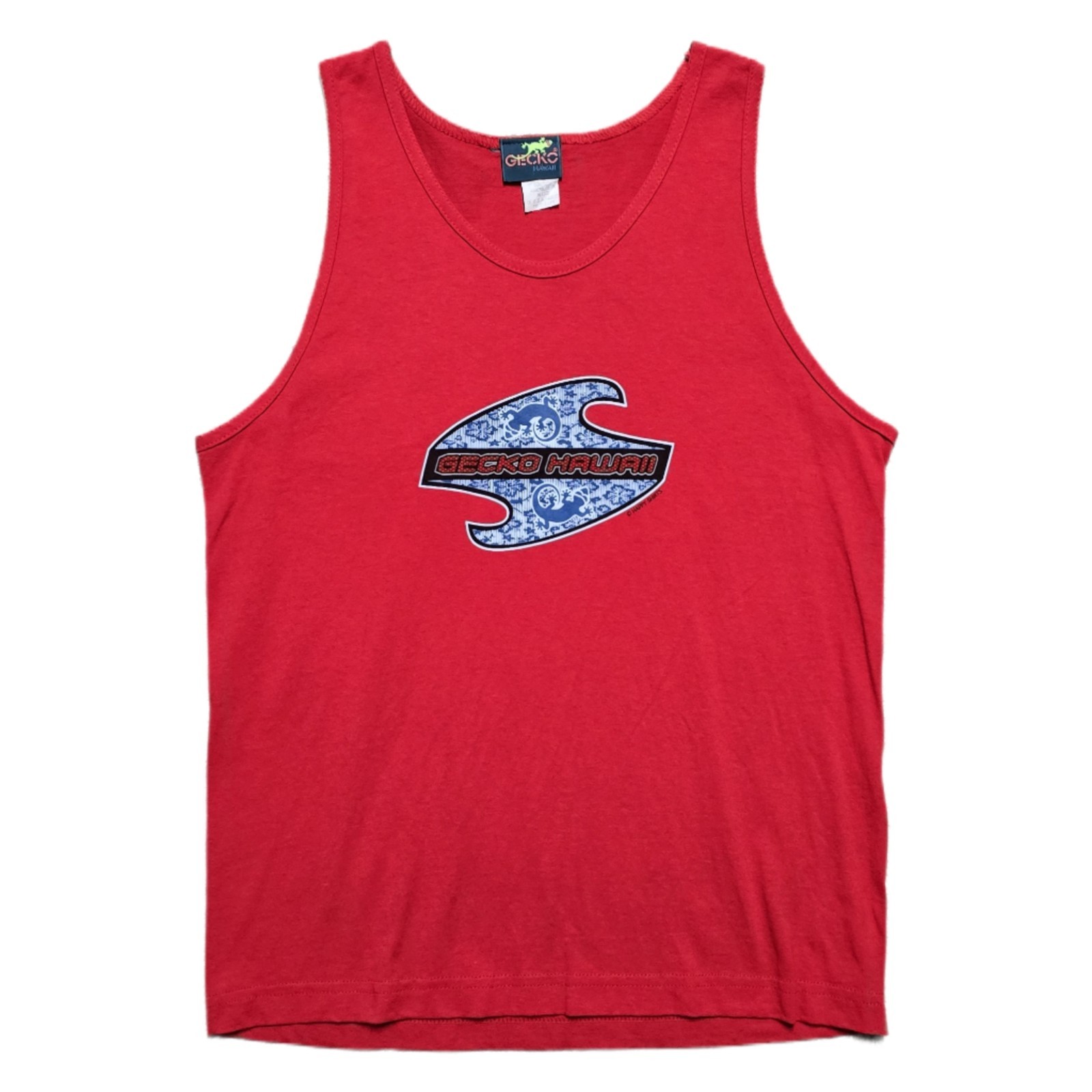 Vintage Gecko Hawaii Shirt Mens M Red Double-sided Tank Top Surfer Graphic 90s
