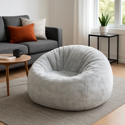 Cover Beanbag Cover Silver Modern Lounge Softness Comfort Bedroom New NO Beans - Image 1 of 4