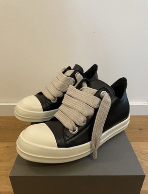 Rick Owens Porterville Jumbo Laces Low Top Sneakers  BLACK CREAM   (12/45)