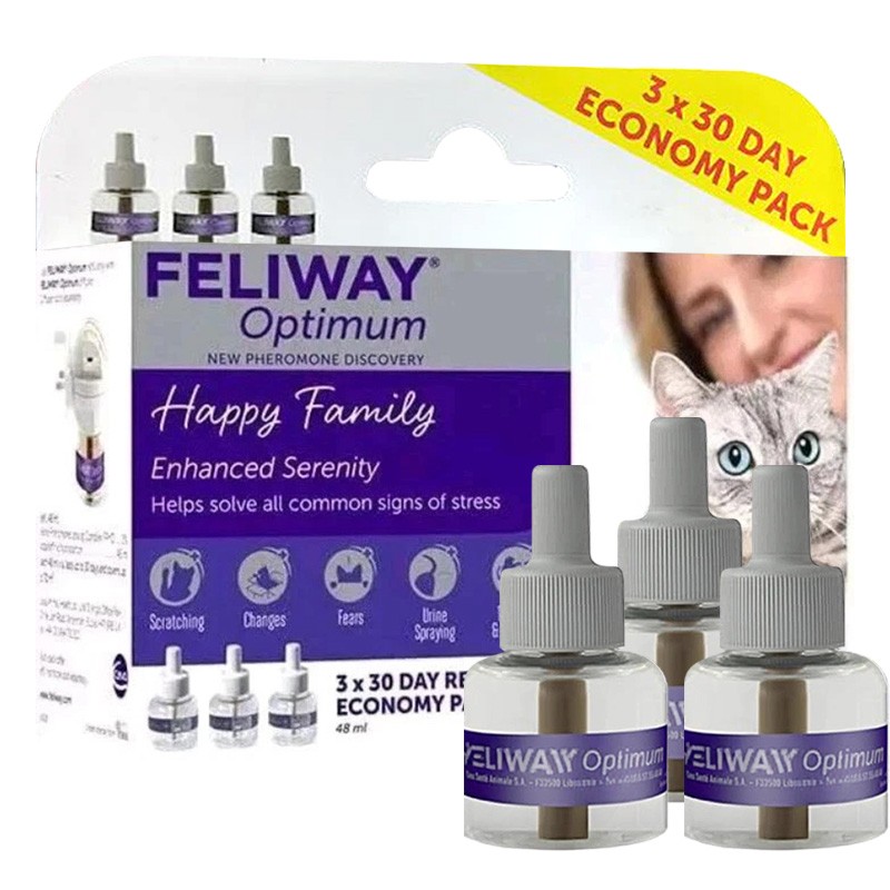 3x Fe/!way Flacone di ricarica Soluzione ai feromoni per gatti stressati 48ML